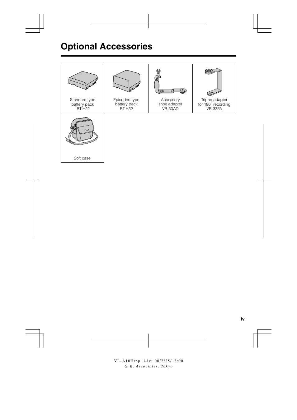 Optional accessories | Sharp VIEWCAM VL-A10H User Manual | Page 7 / 63