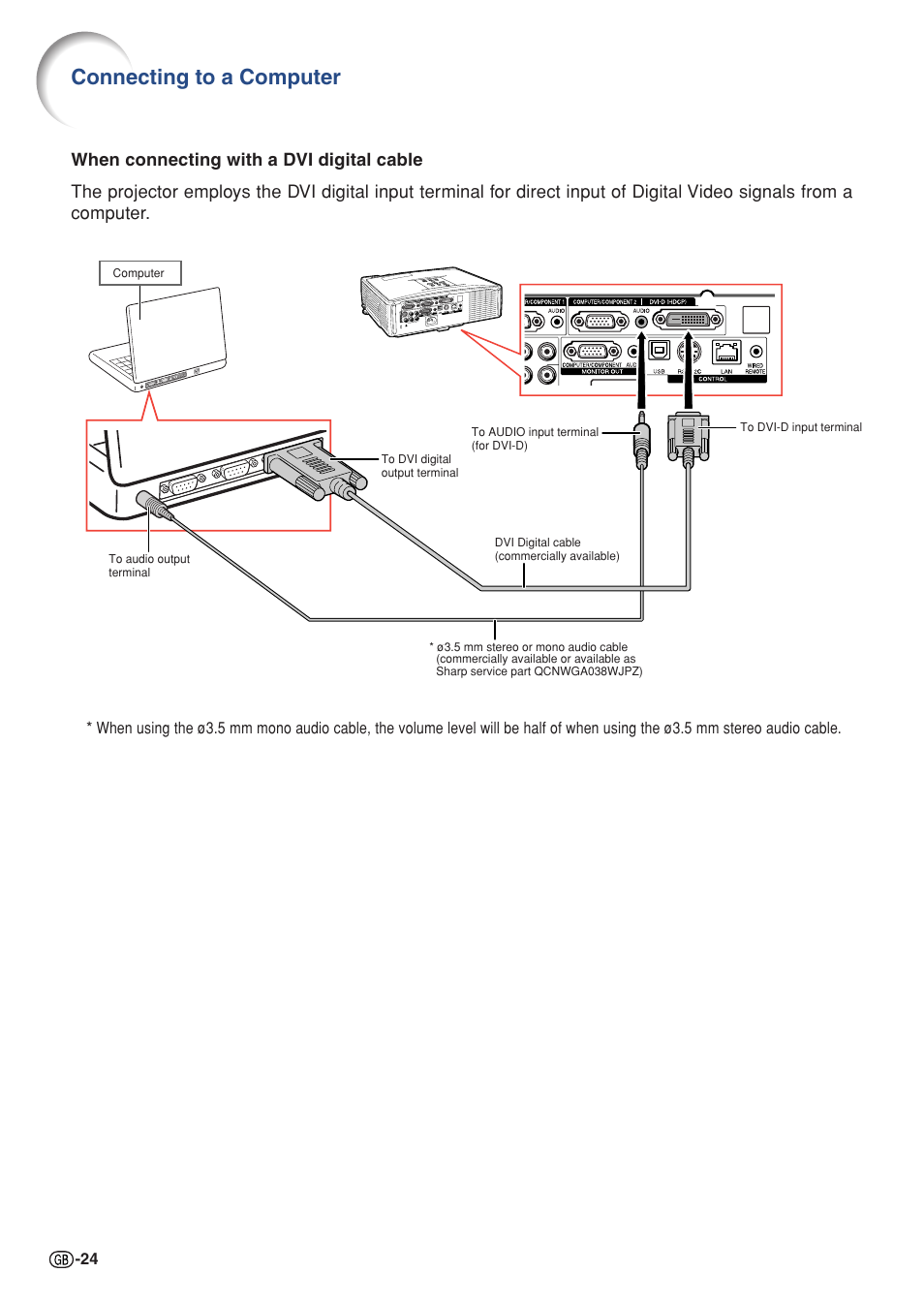 Connecting to a computer | Sharp XG-C430X User Manual | Page 26 / 71