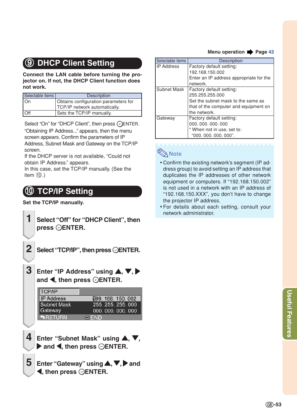 Dhcp client setting, Tcp/ip setting, Dhcp client setting tcp/ip setting | 99 dhcp client setting, 00 tcp/ip setting | Sharp XG-C430X User Manual | Page 55 / 71