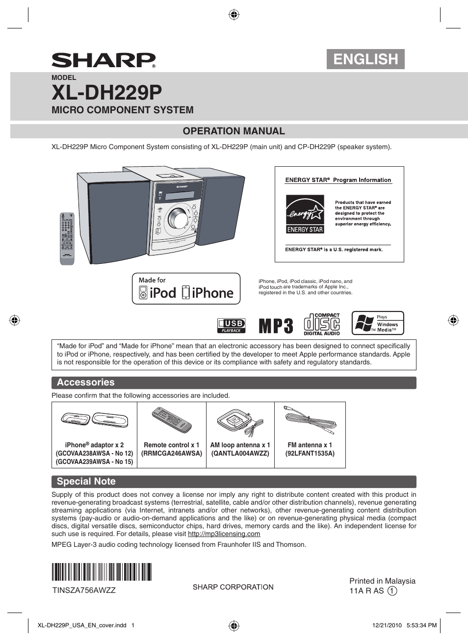 Sharp XL-DH229 User Manual | 16 pages