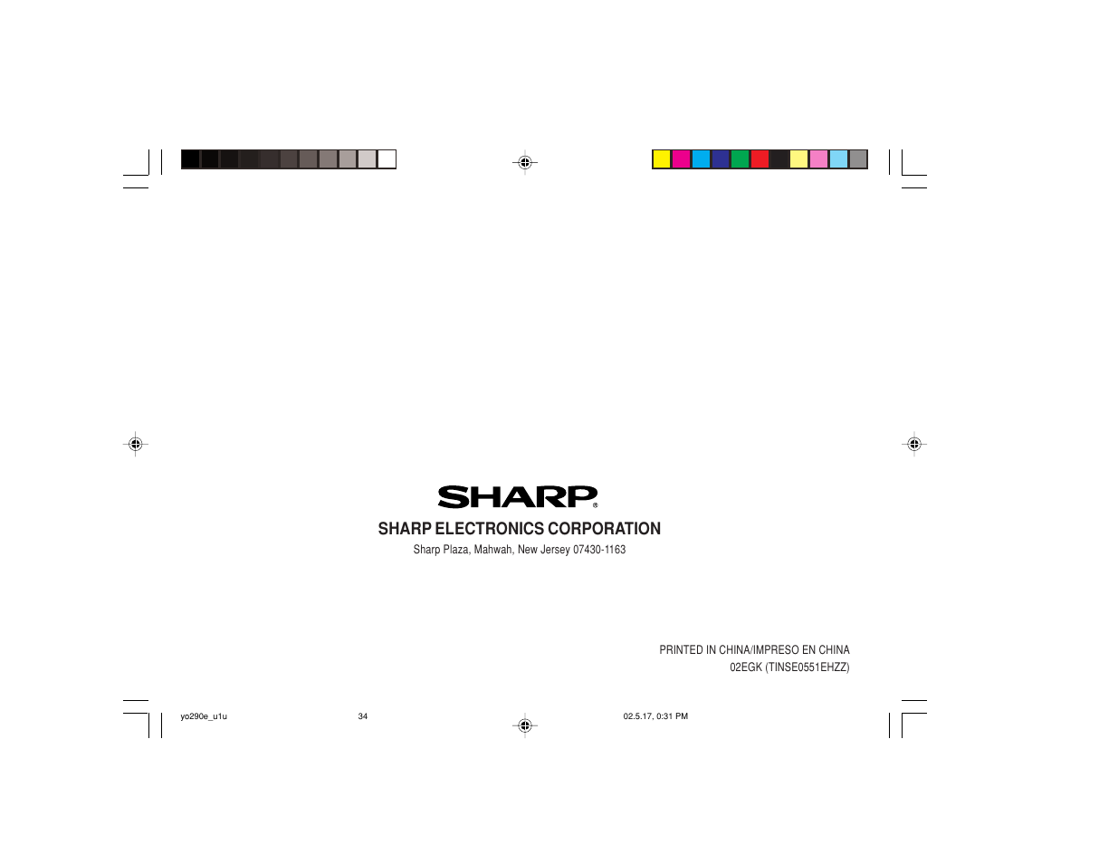 Sharp electronics corporation | Sharp YO-290 User Manual | Page 56 / 56