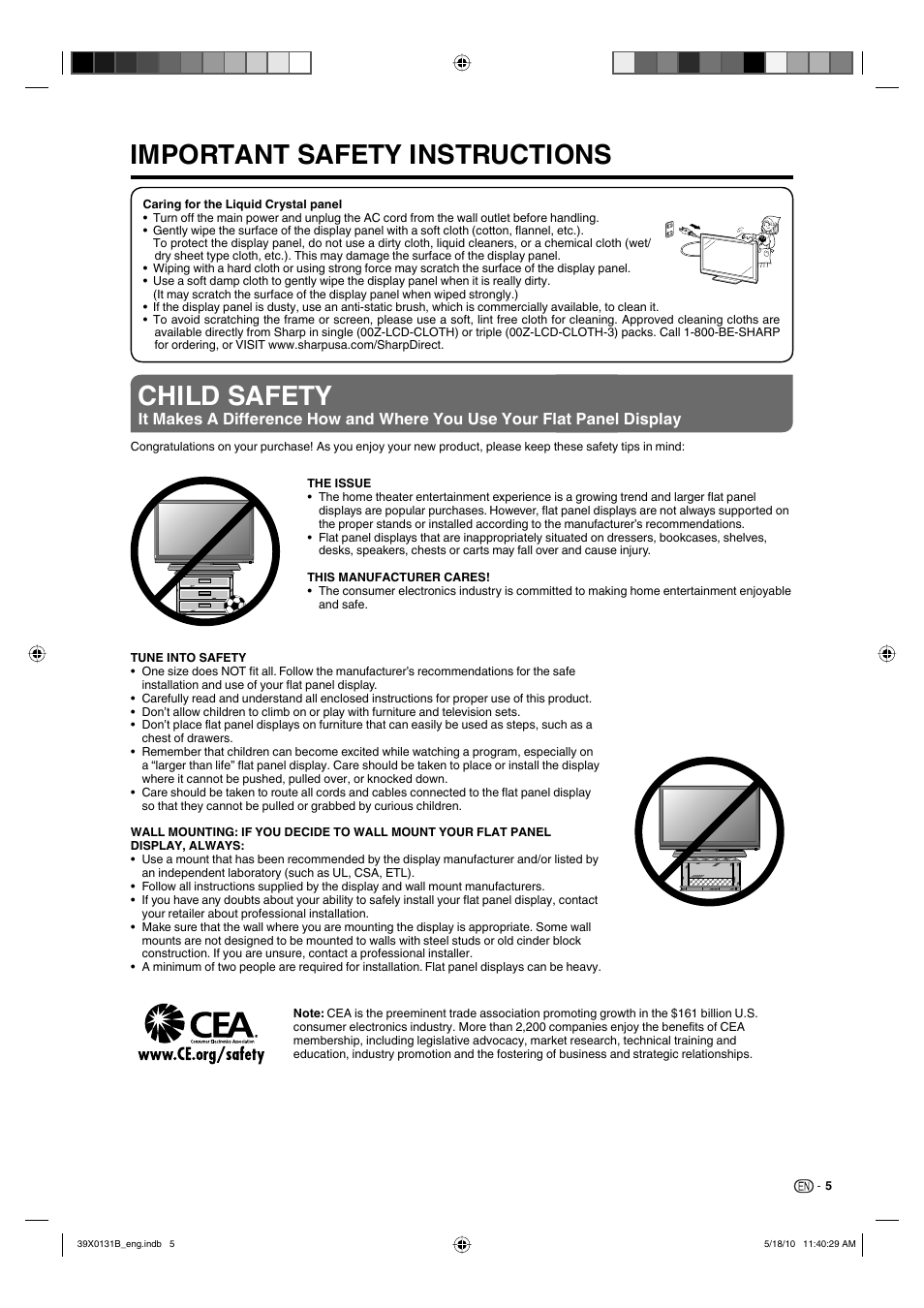 Important safety instructions, Child safety | Sharp AQUOS LC-19SB28UT User Manual | Page 7 / 32