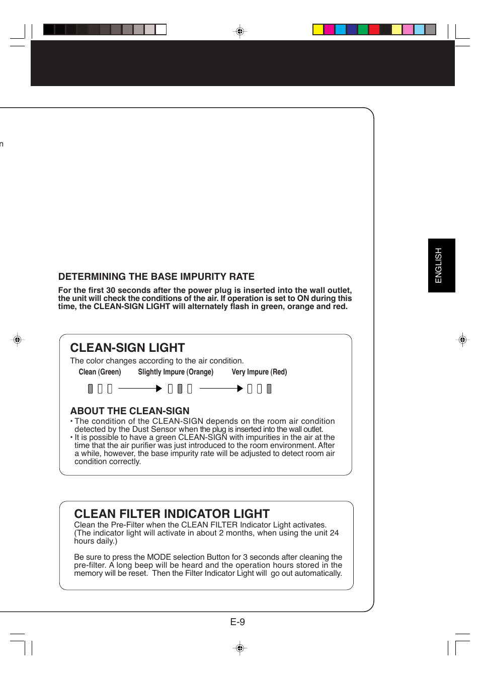 Clean-sign light, Clean filter indicator light | Sharp FP-P35CX User Manual | Page 11 / 28