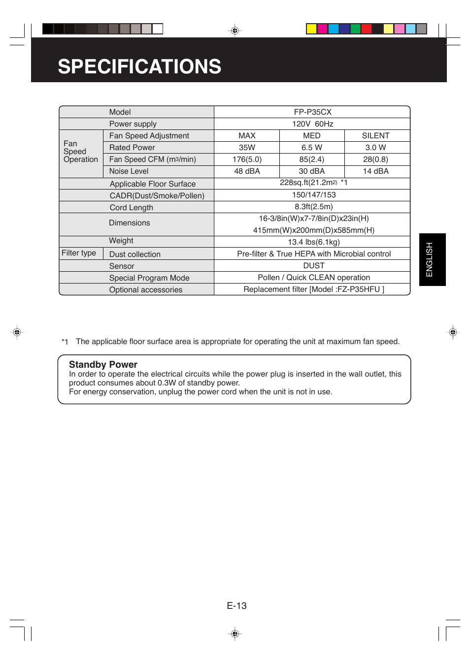 Specifications | Sharp FP-P35CX User Manual | Page 15 / 28