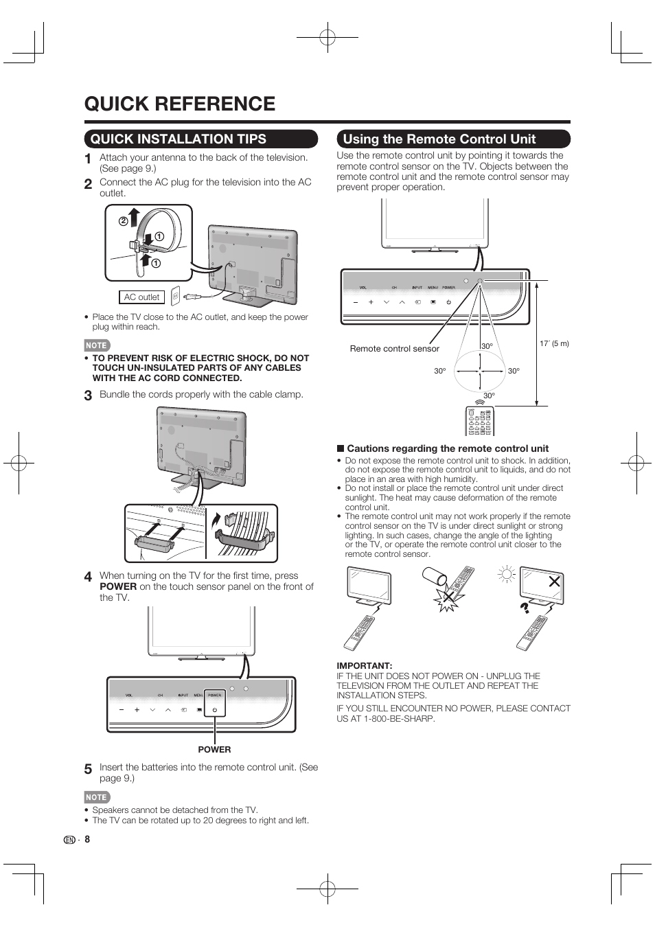 Quick installation tips, Using the remote control unit, Quick reference | Sharp AQUOS 10P03-MX-NM User Manual | Page 10 / 72