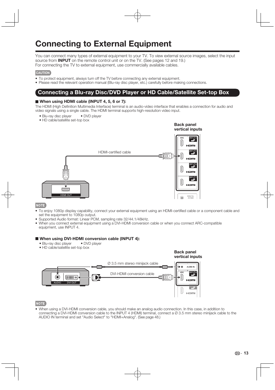 Connecting to external equipment | Sharp AQUOS 10P03-MX-NM User Manual | Page 15 / 72