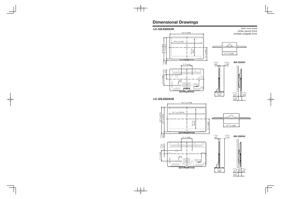 Dimensional drawings, An-52ag4 | Sharp AQUOS 10P03-MX-NM User Manual | Page 2 / 72