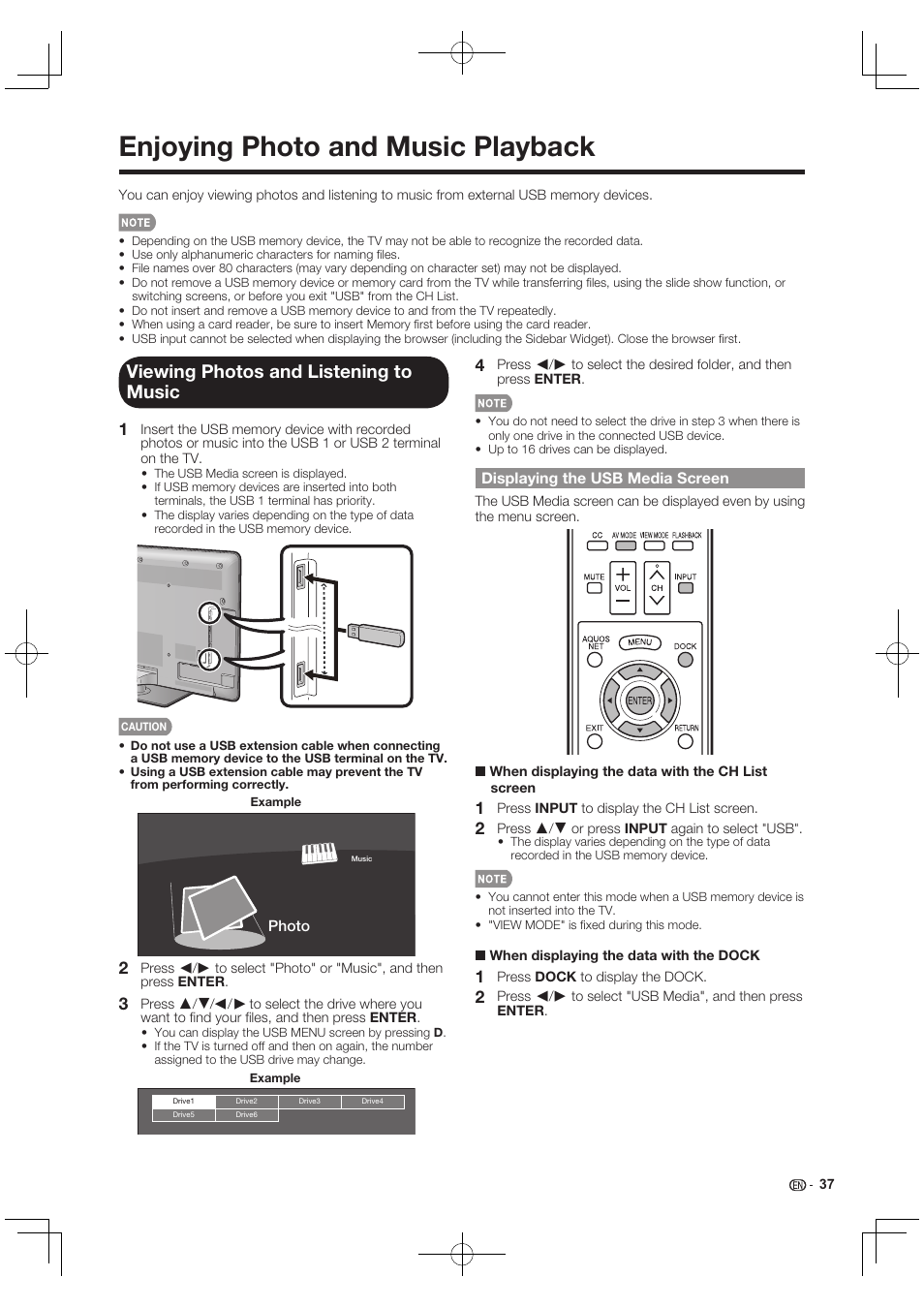 Enjoying photo and music playback, Viewing photos and listening to music | Sharp AQUOS 10P03-MX-NM User Manual | Page 39 / 72
