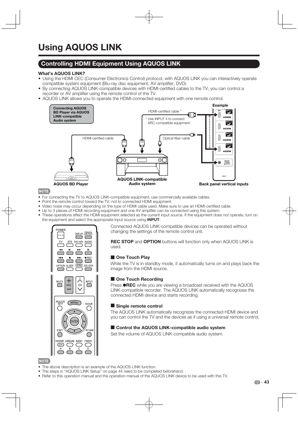 Using aquos link, Controlling hdmi equipment using aquos link | Sharp AQUOS 10P03-MX-NM User Manual | Page 45 / 72