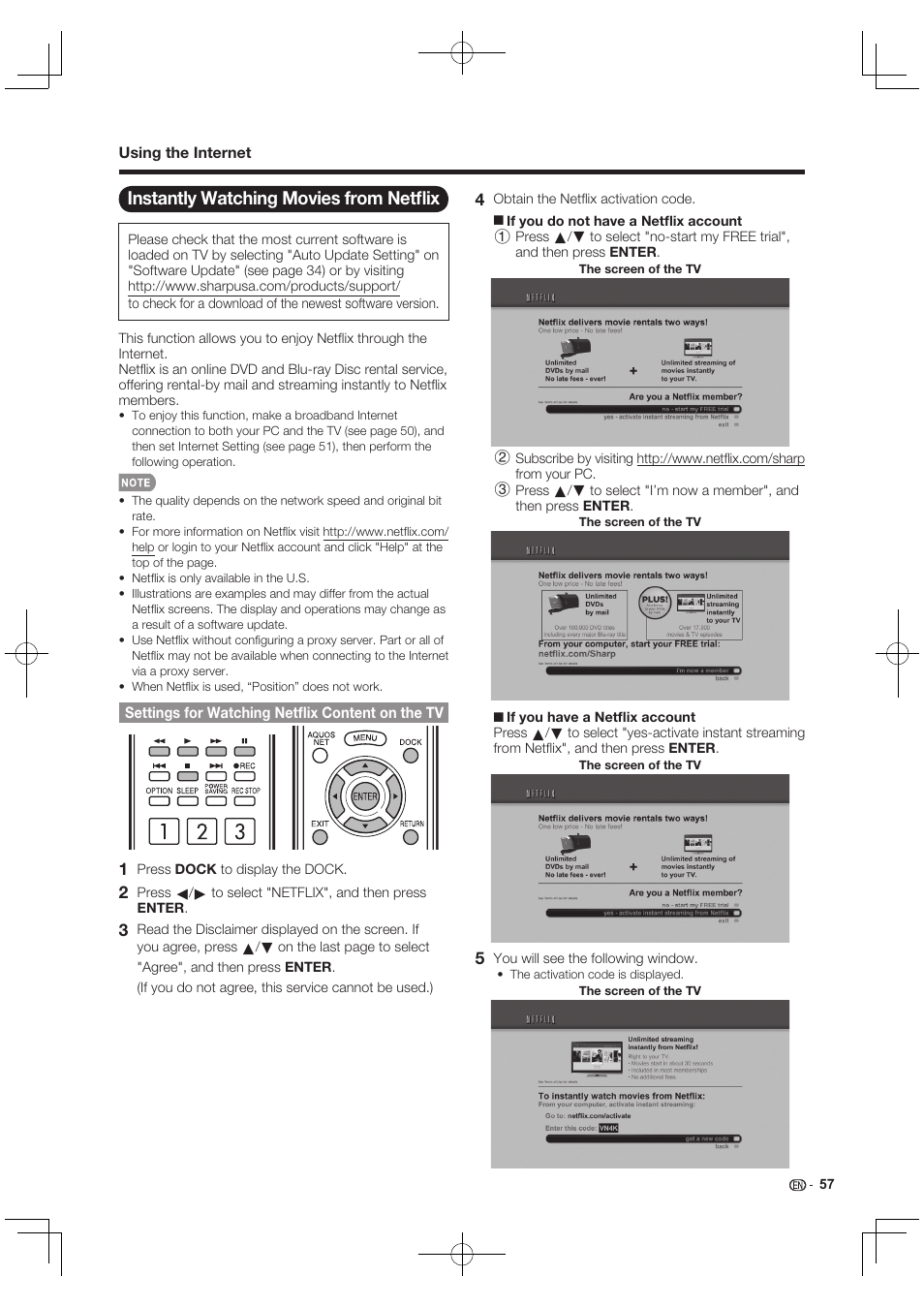 Instantly watching movies from netflix, Instantly watching movies from netﬂ ix | Sharp AQUOS 10P03-MX-NM User Manual | Page 59 / 72