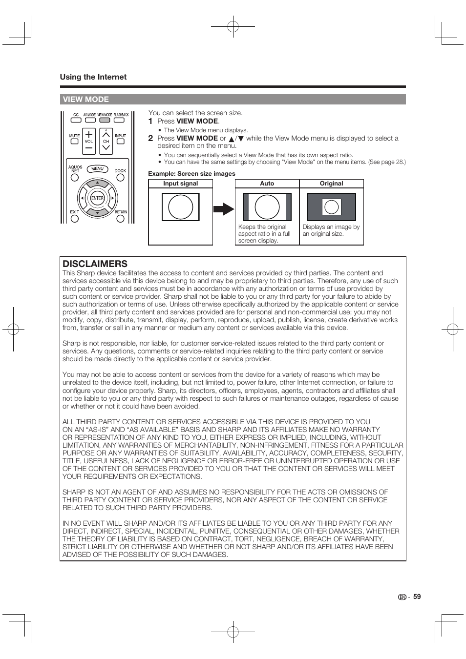 Disclaimers | Sharp AQUOS 10P03-MX-NM User Manual | Page 61 / 72