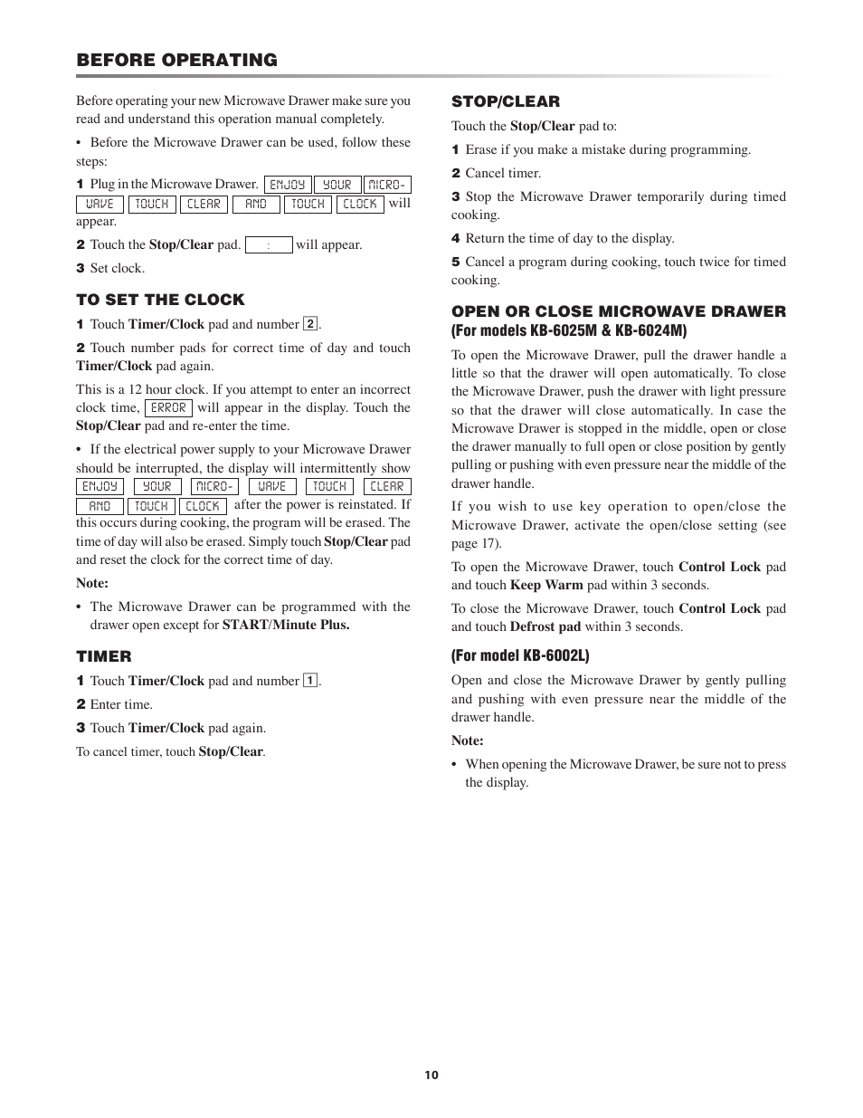 Before operating | Sharp KB-6025M User Manual | Page 10 / 24