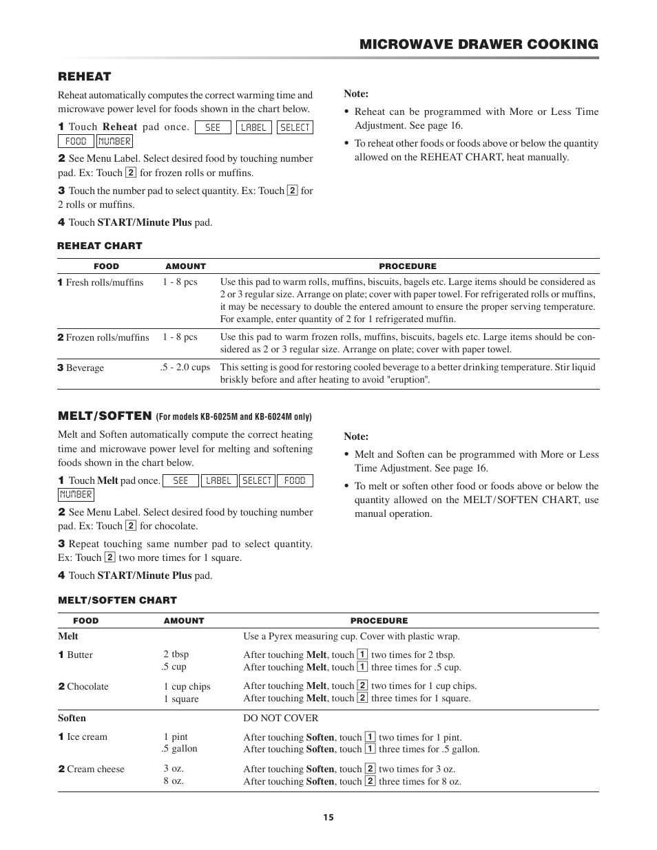 Microwave drawer cooking | Sharp KB-6025M User Manual | Page 15 / 24