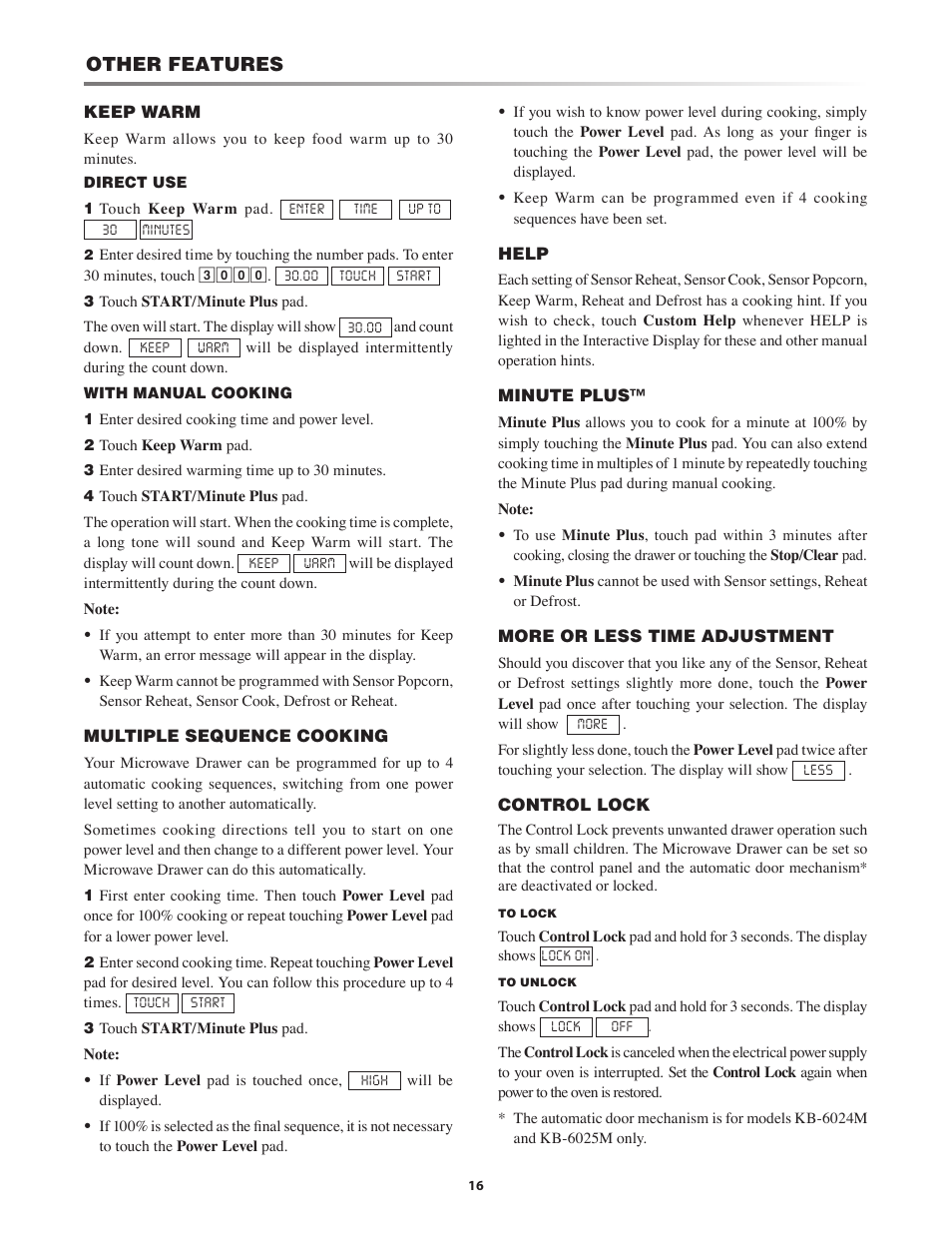 Other features | Sharp KB-6025M User Manual | Page 16 / 24