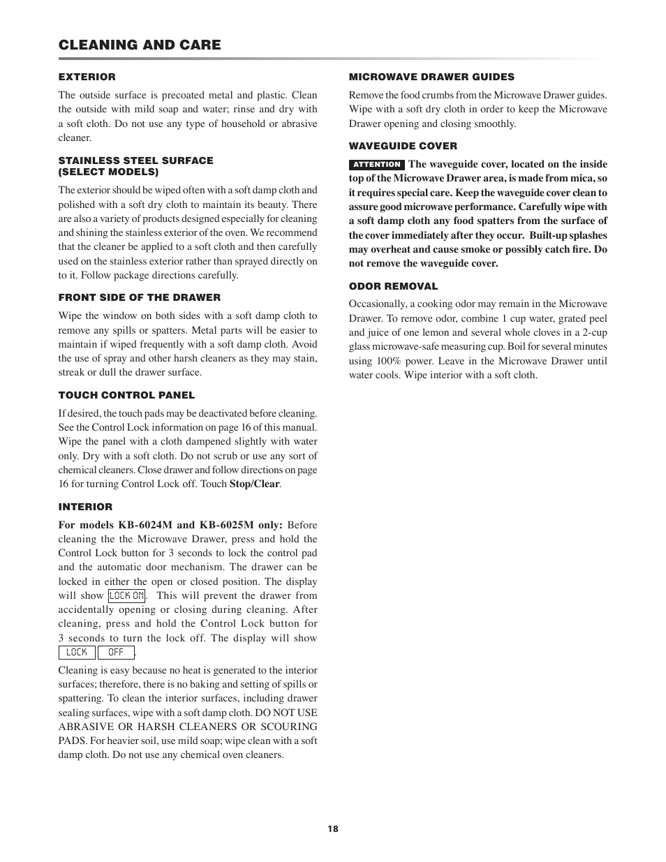 Cleaning and care | Sharp KB-6025M User Manual | Page 18 / 24