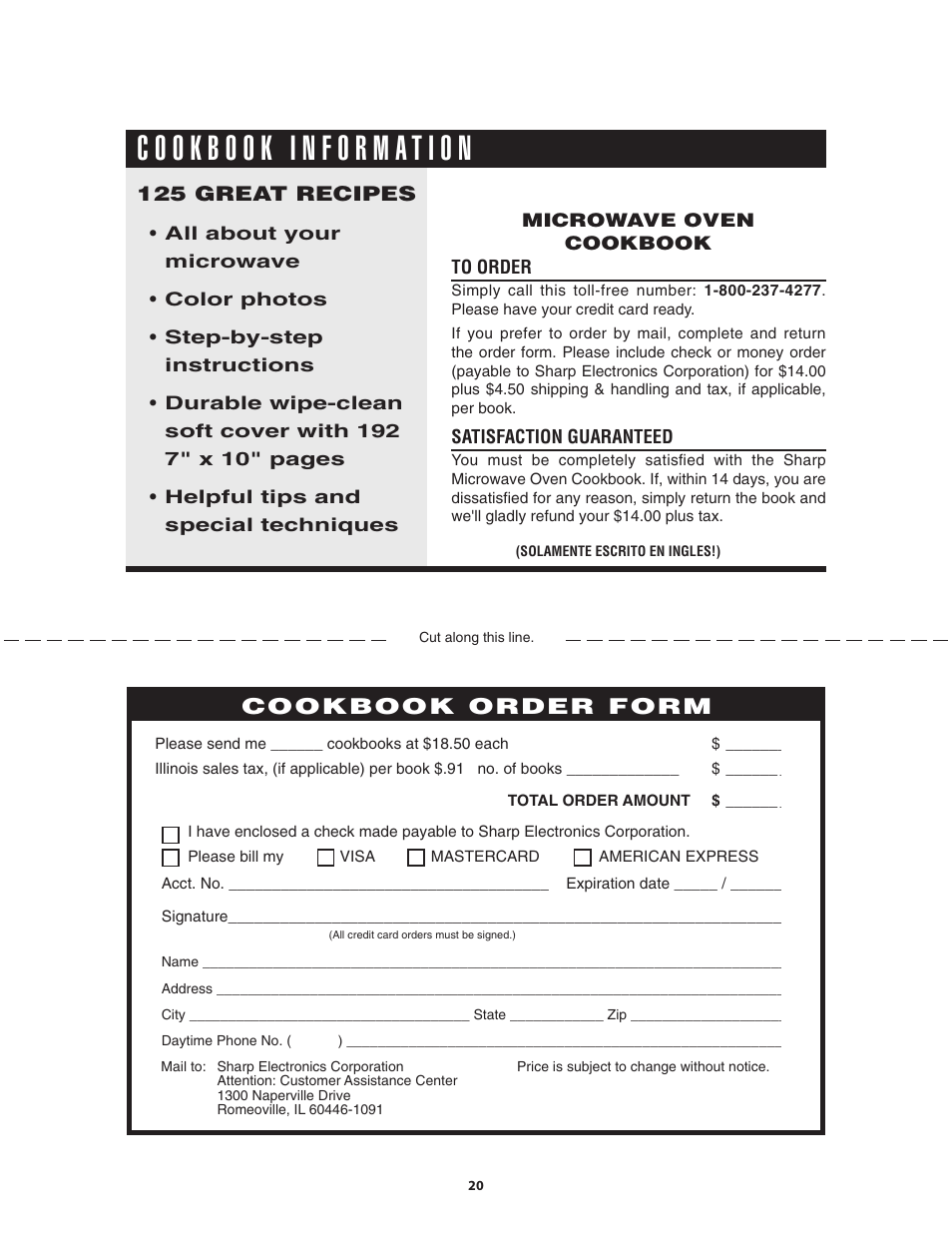 Cookbook order form, 125 great recipes | Sharp KB-6025M User Manual | Page 20 / 24