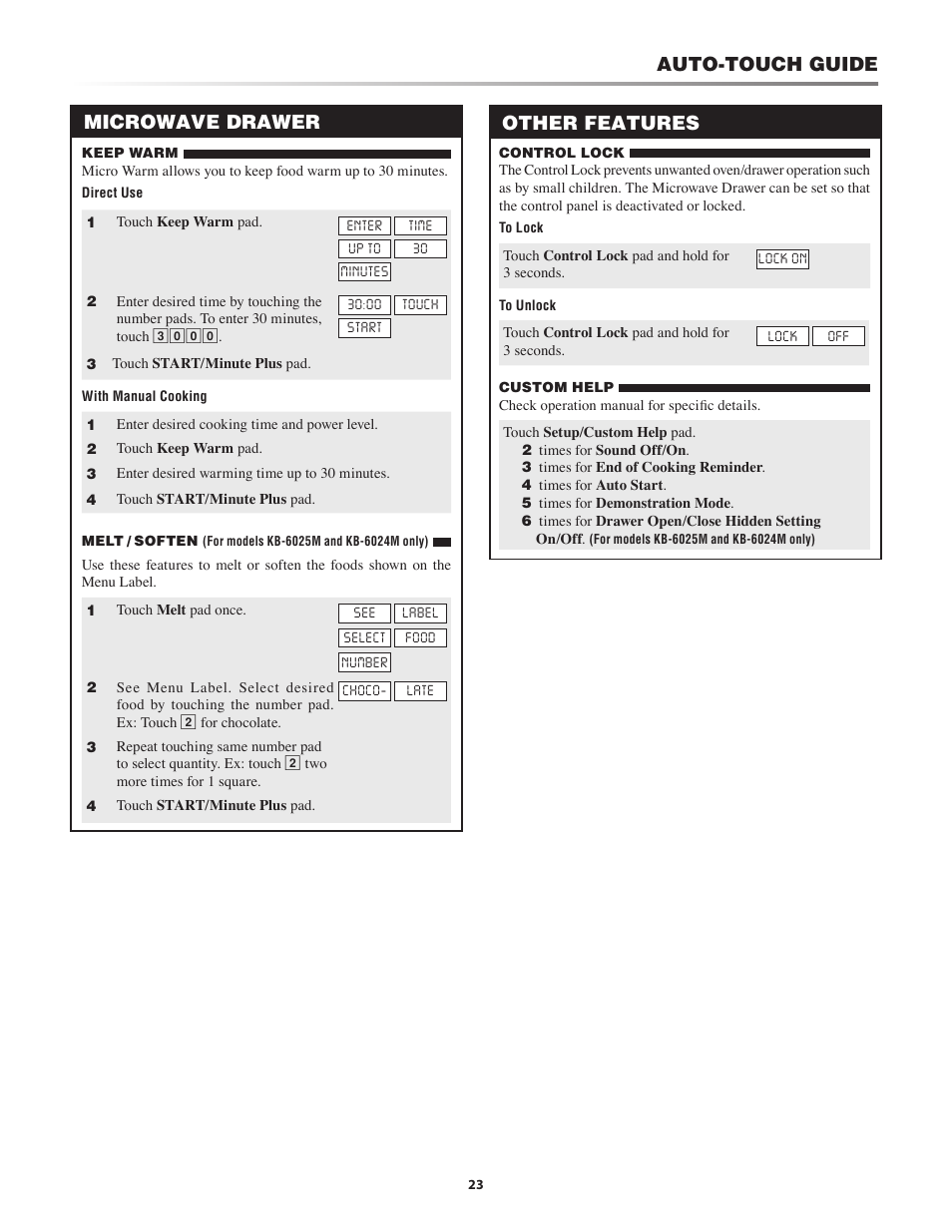 Microwave drawer auto-touch guide, Other features | Sharp KB-6025M User Manual | Page 23 / 24