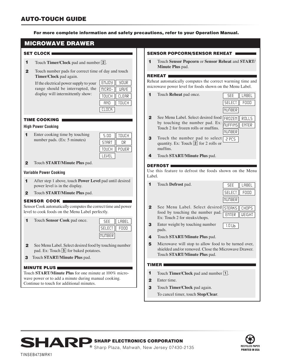 Auto-touch guide, Microwave drawer | Sharp KB-6025M User Manual | Page 24 / 24