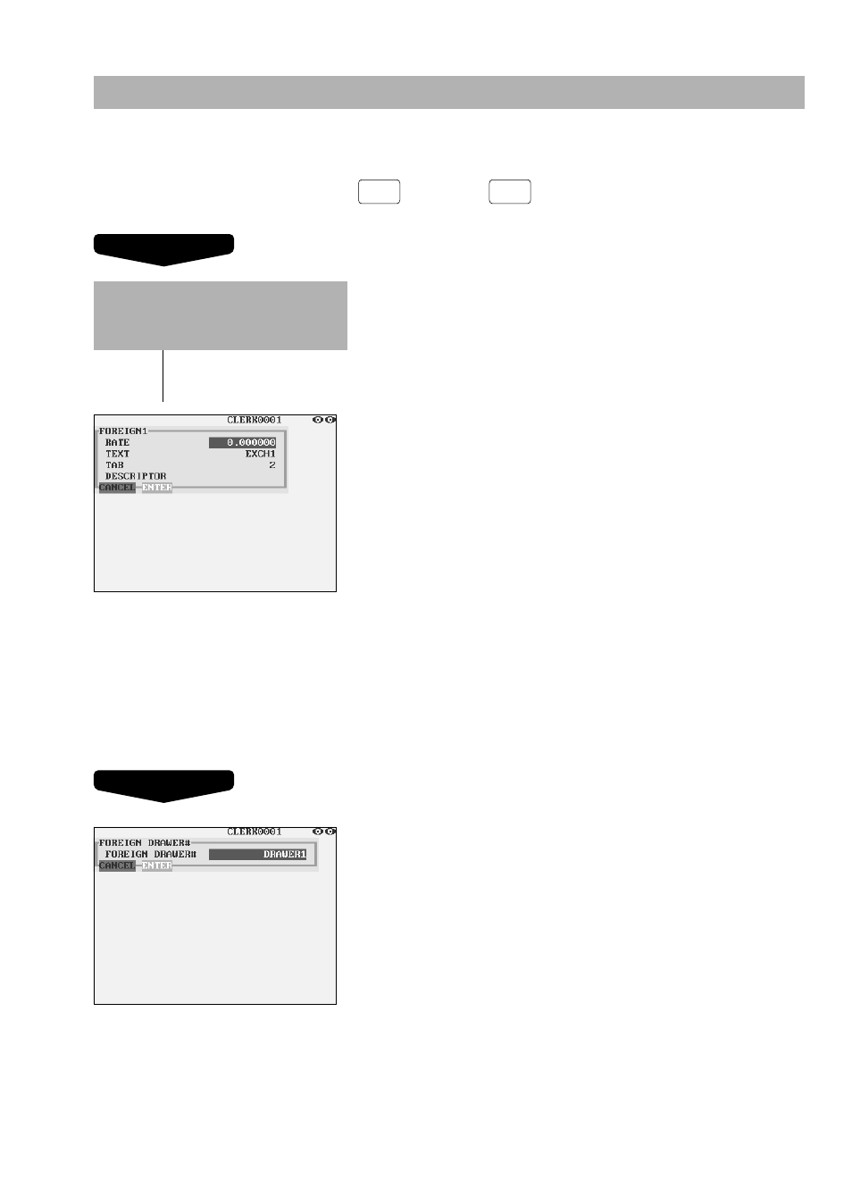 Currency programming, Currency exchange key, Through | Foreign drawer | Sharp UP-3300 User Manual | Page 174 / 249