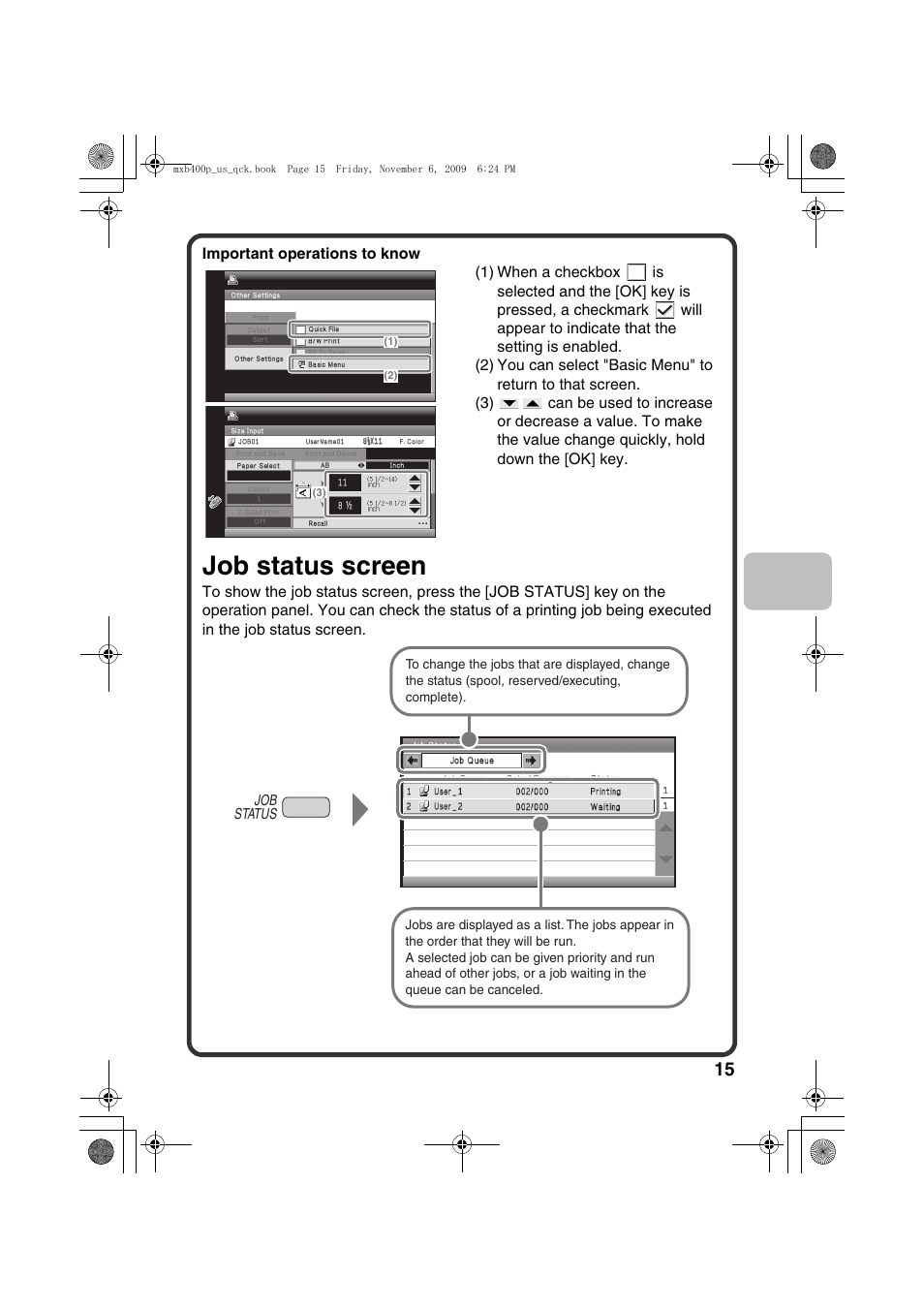 Job status screen | Sharp MX-B400P User Manual | Page 17 / 52