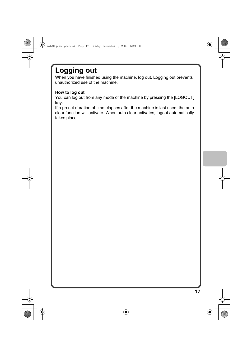 Logging out | Sharp MX-B400P User Manual | Page 19 / 52