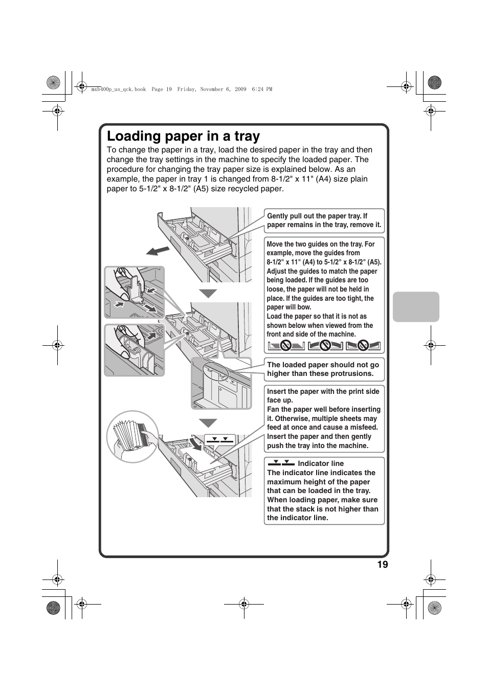 Loading paper in a tray | Sharp MX-B400P User Manual | Page 21 / 52