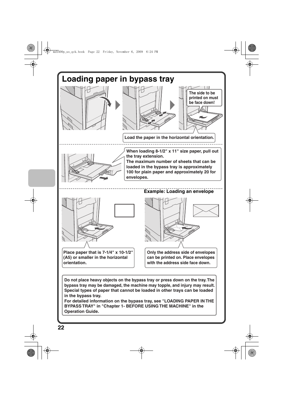 Loading paper in bypass tray | Sharp MX-B400P User Manual | Page 24 / 52
