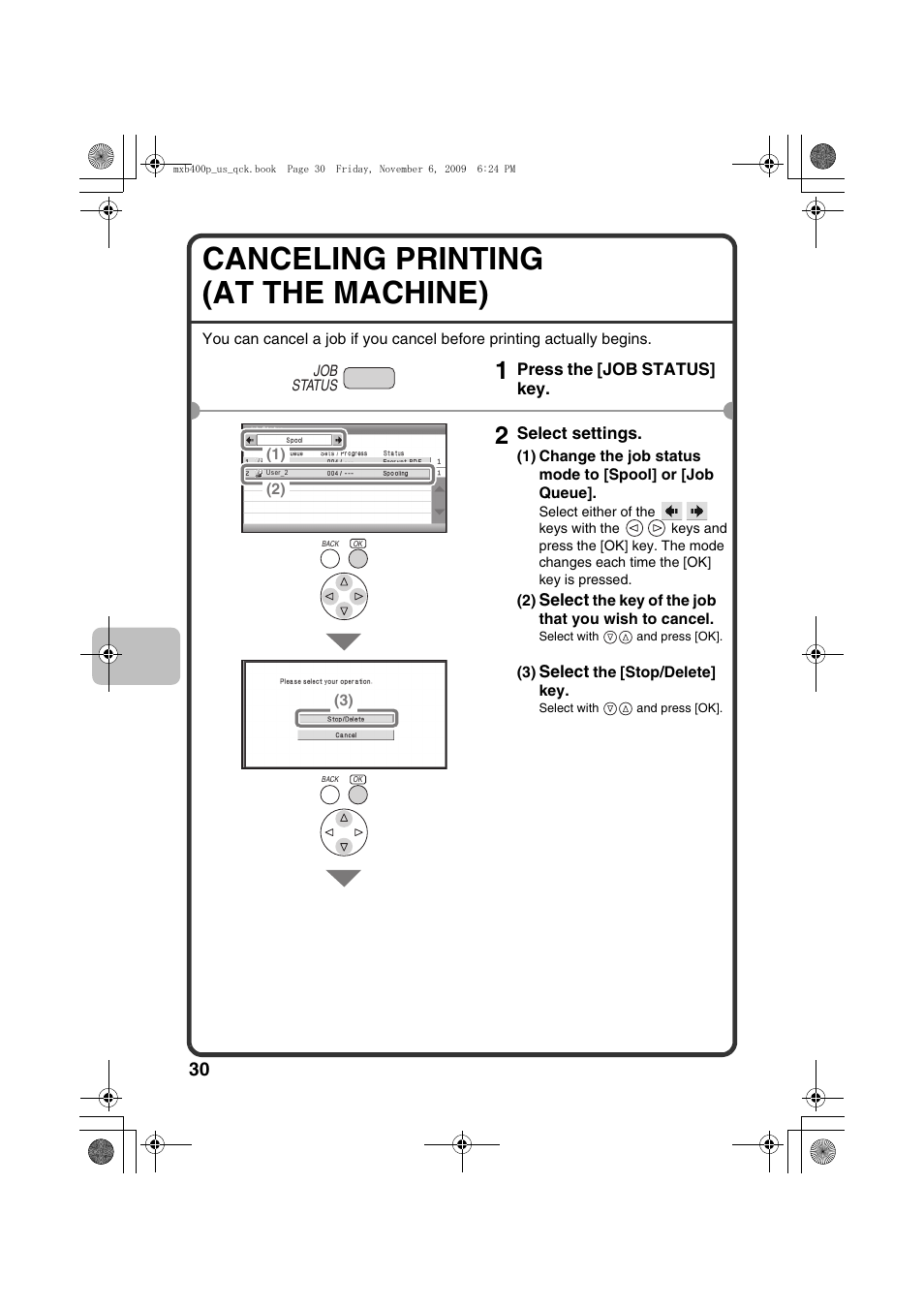 Canceling printing (at the machine) | Sharp MX-B400P User Manual | Page 32 / 52