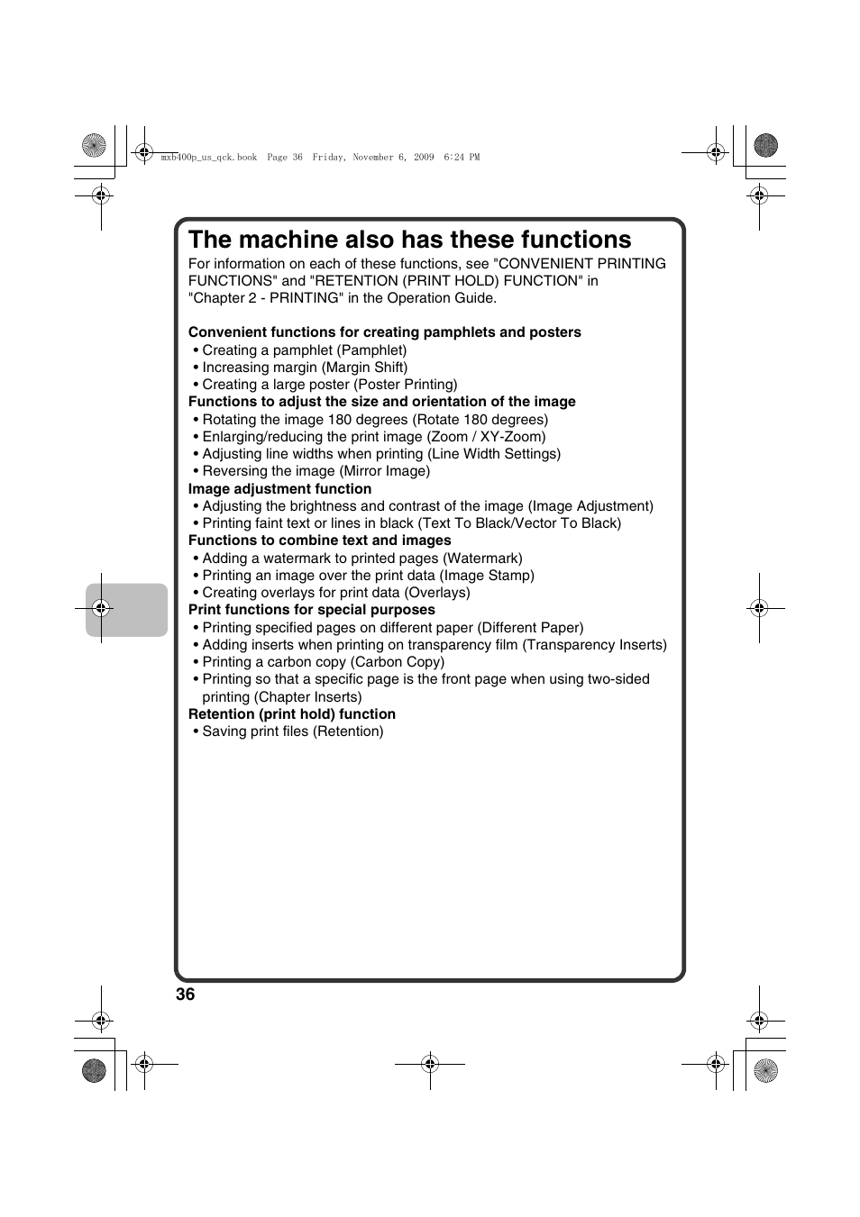 The machine also has these functions | Sharp MX-B400P User Manual | Page 38 / 52
