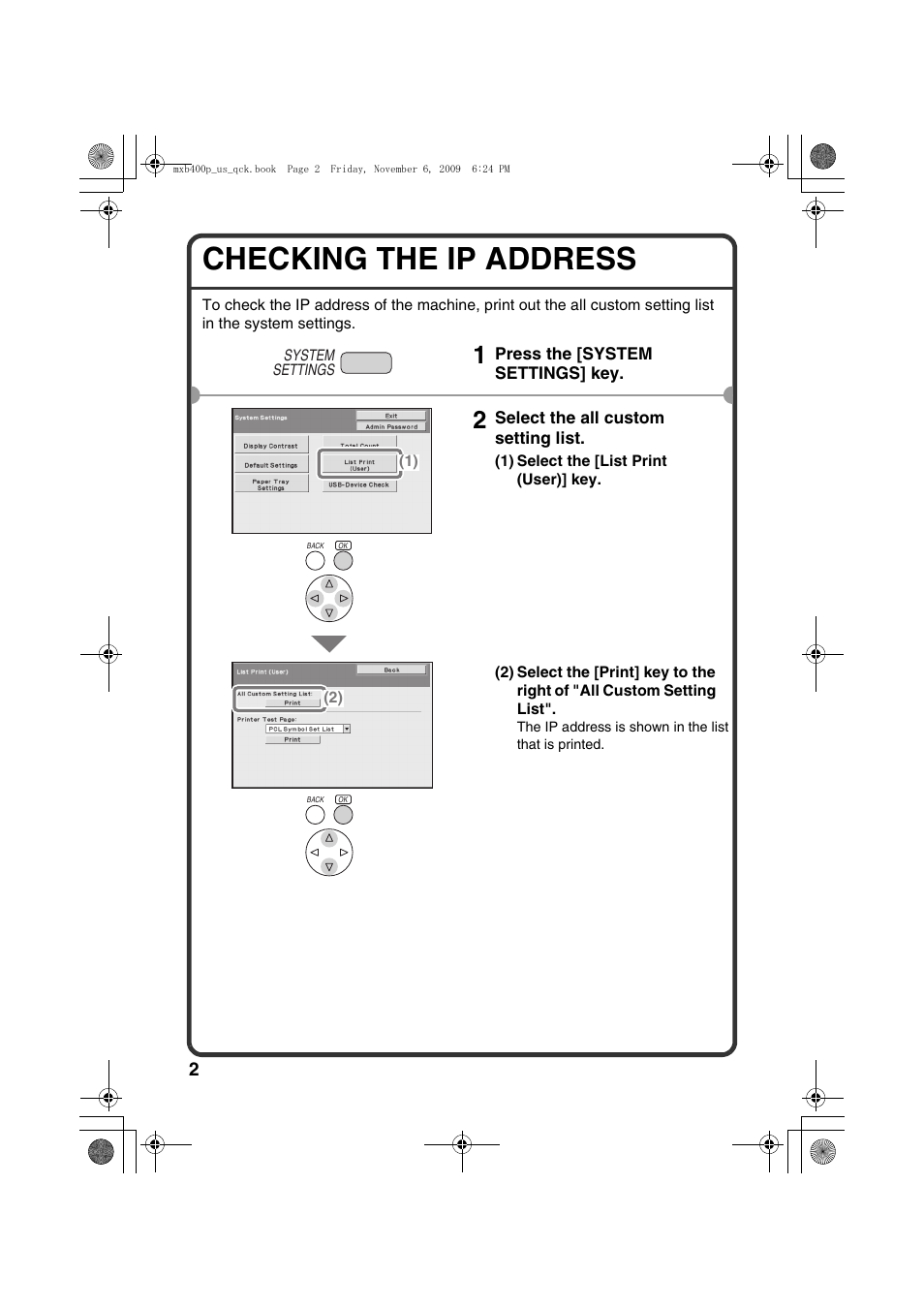Checking the ip address | Sharp MX-B400P User Manual | Page 4 / 52