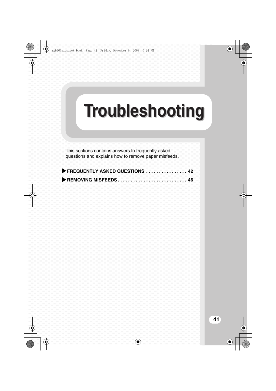 Troubleshooting | Sharp MX-B400P User Manual | Page 43 / 52
