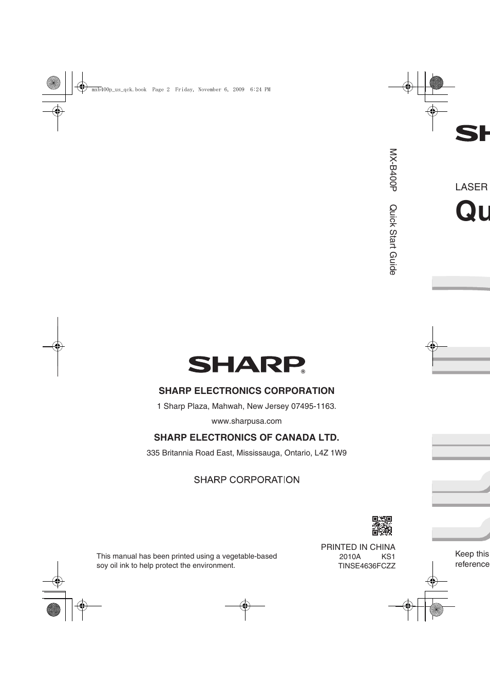 Qu quick start guide qu | Sharp MX-B400P User Manual | Page 52 / 52