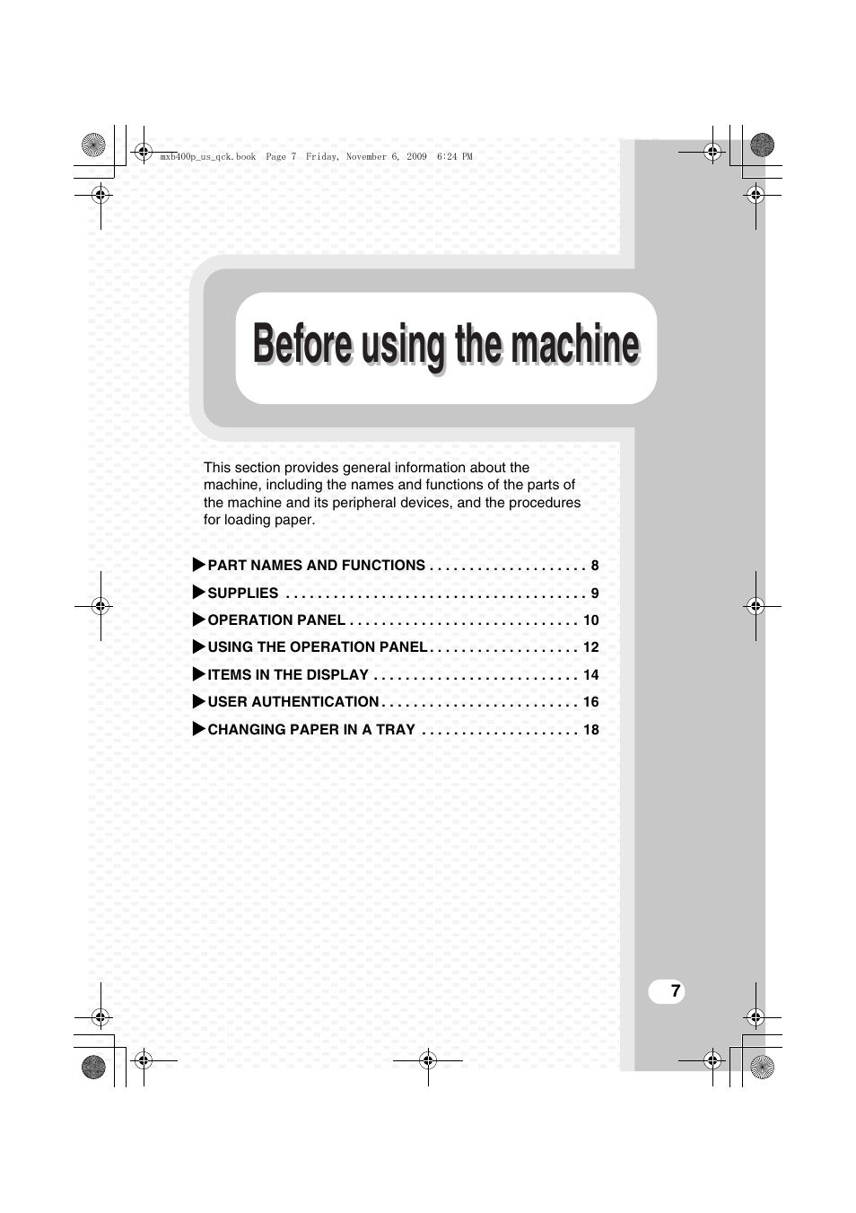 Before using the machine | Sharp MX-B400P User Manual | Page 9 / 52