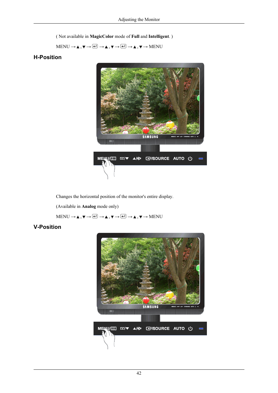 H-position, V-position | Sharp 743BM User Manual | Page 43 / 71