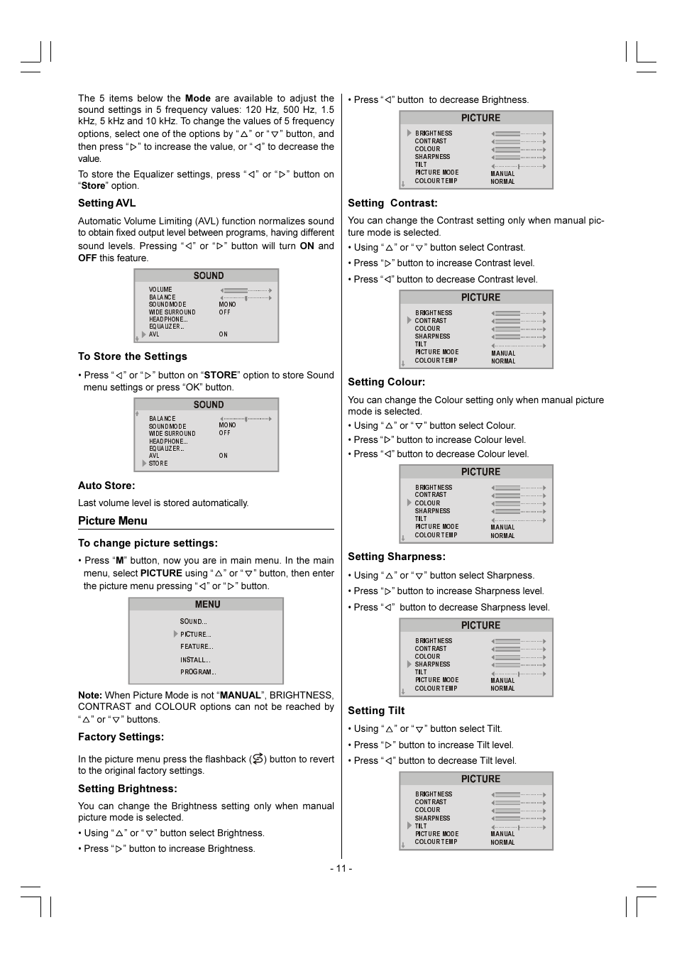 Picture menu | Sharp 28LF-92H User Manual | Page 12 / 29