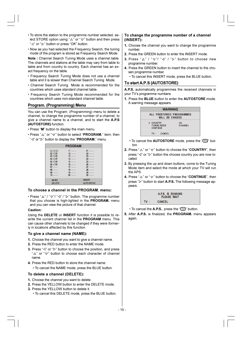 Program. (programming) menu | Sharp 28LF-92H User Manual | Page 16 / 29