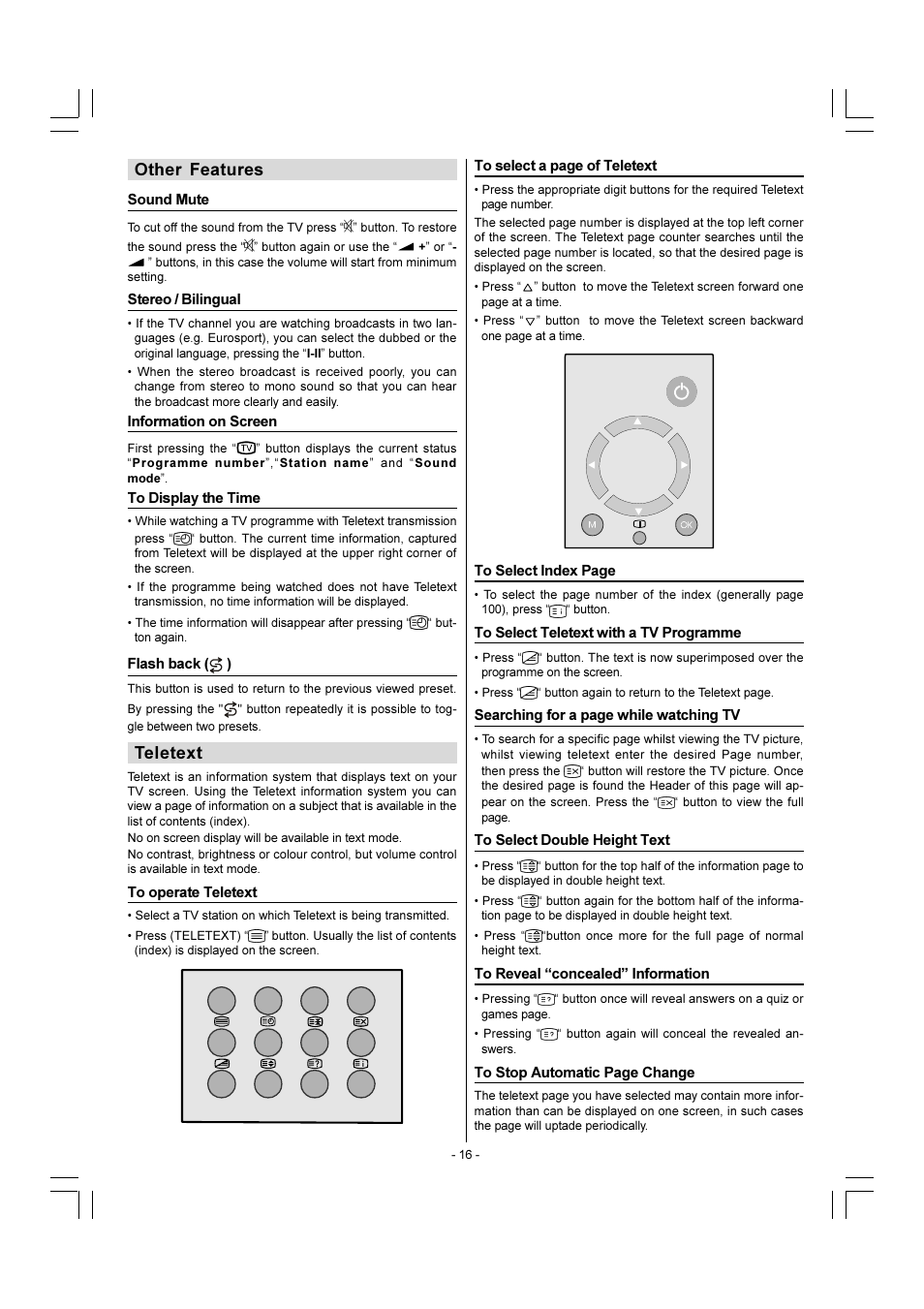 Other features, Teletext | Sharp 28LF-92H User Manual | Page 17 / 29