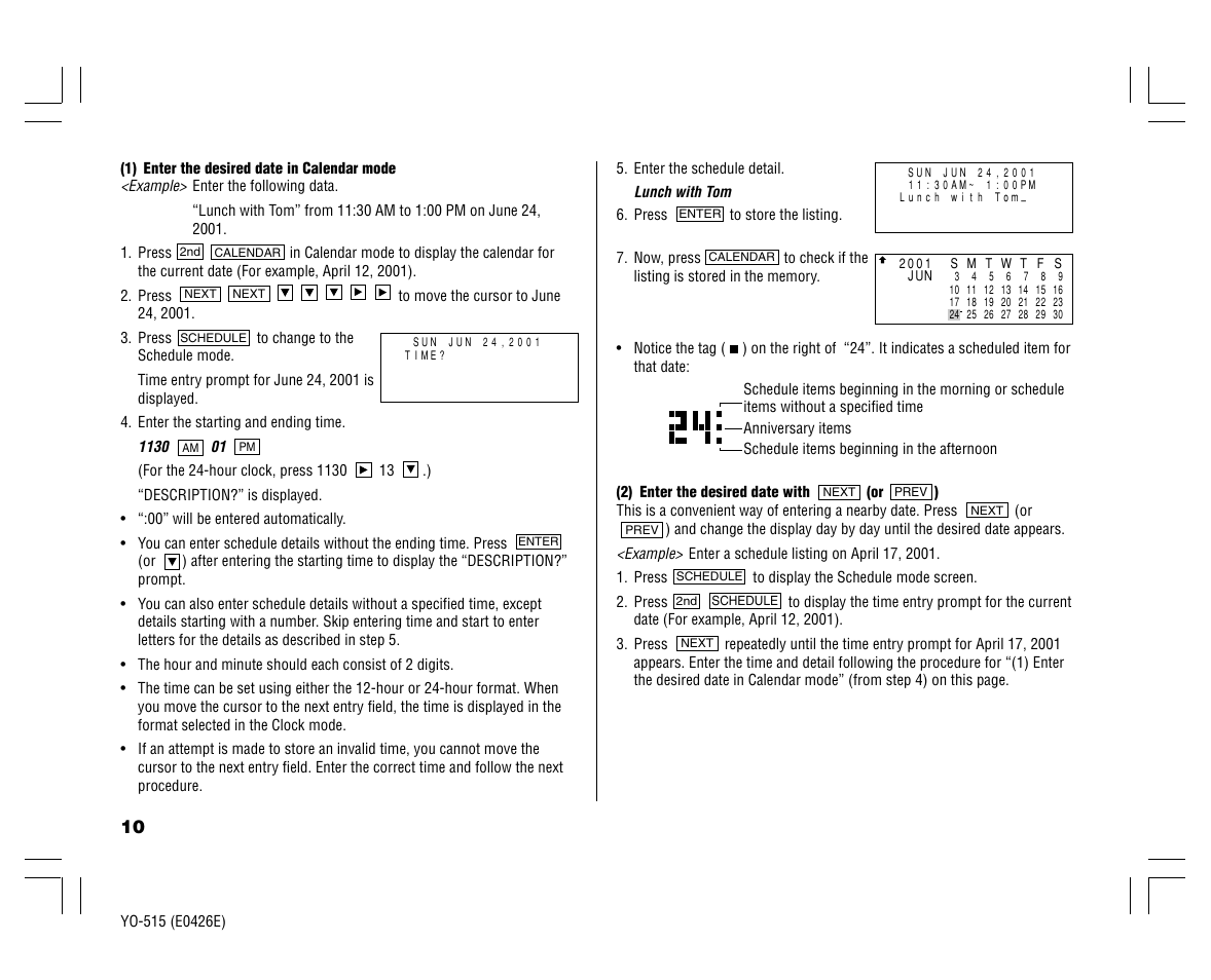 Sharp ELECTRONIC ORGANIZER YO-515 User Manual | Page 12 / 36