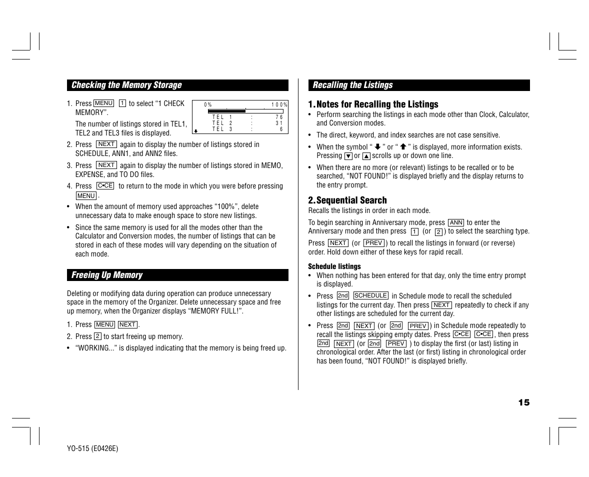 Sequential search | Sharp ELECTRONIC ORGANIZER YO-515 User Manual | Page 17 / 36