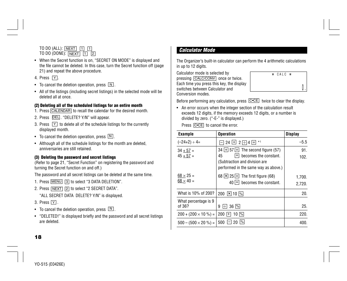 Sharp ELECTRONIC ORGANIZER YO-515 User Manual | Page 20 / 36