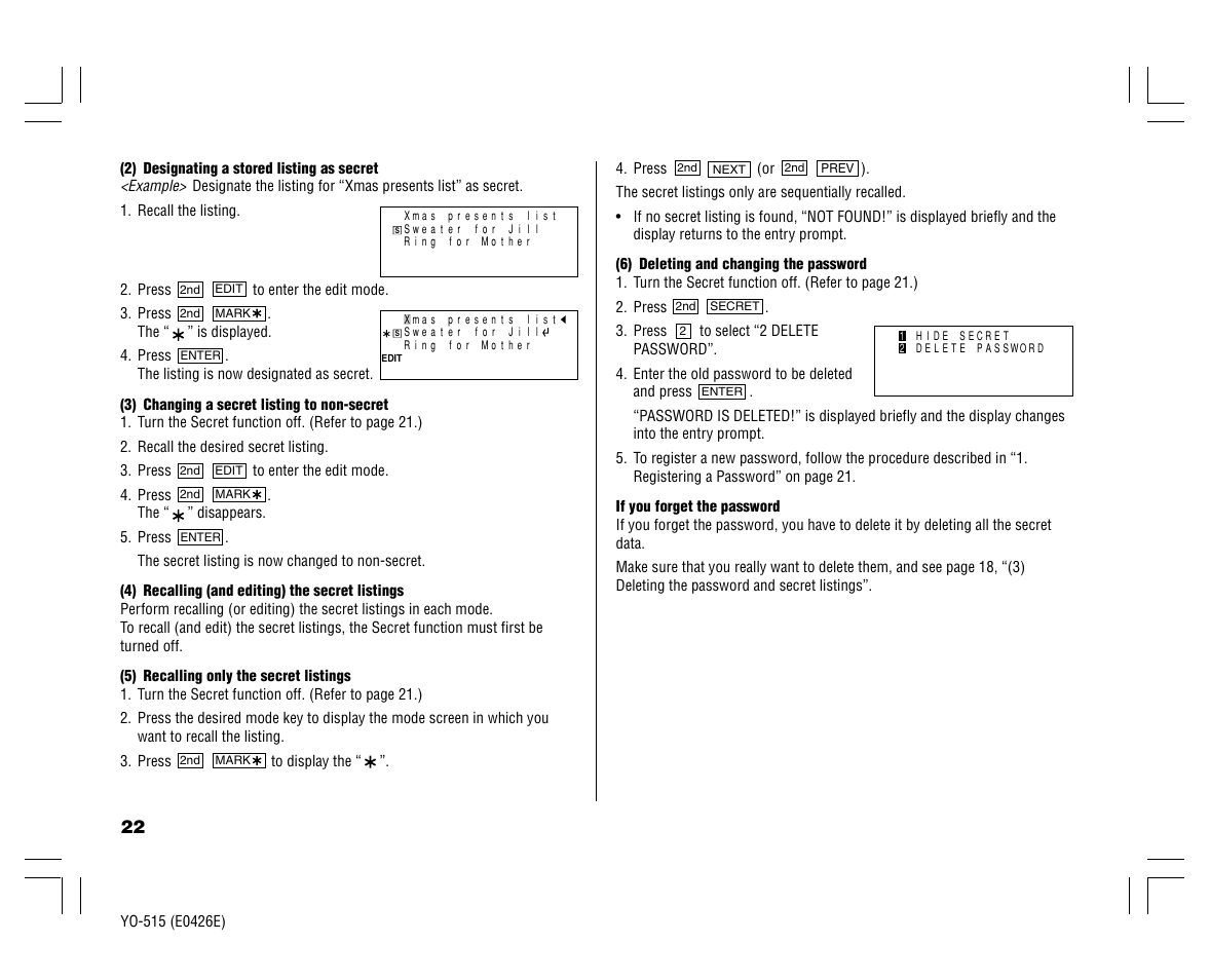 Sharp ELECTRONIC ORGANIZER YO-515 User Manual | Page 24 / 36