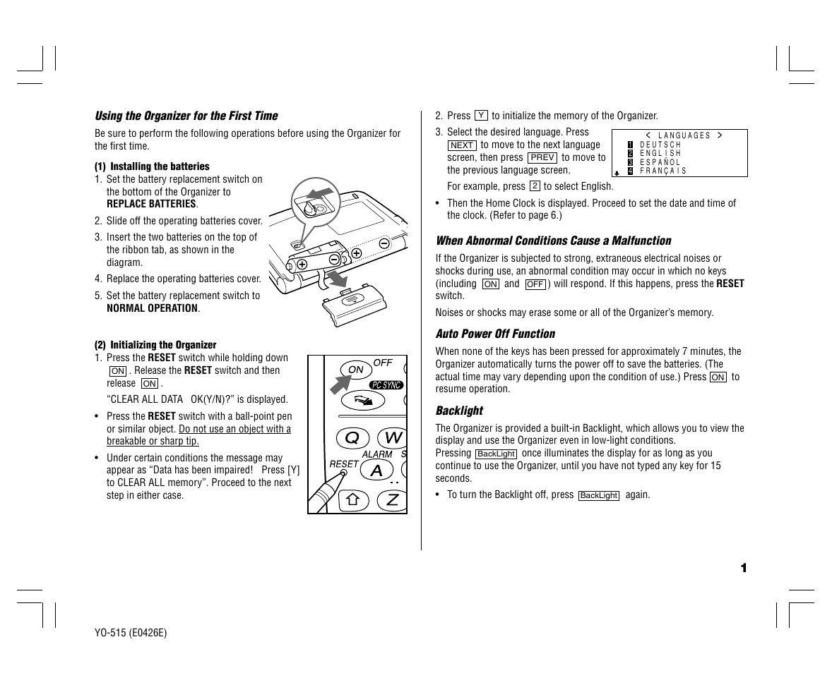 Sharp ELECTRONIC ORGANIZER YO-515 User Manual | Page 3 / 36