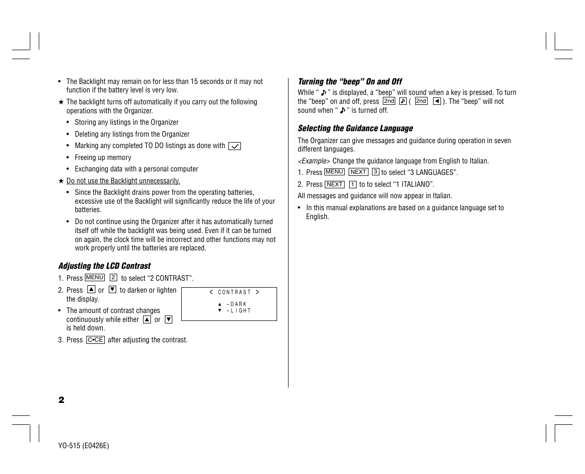 Sharp ELECTRONIC ORGANIZER YO-515 User Manual | Page 4 / 36