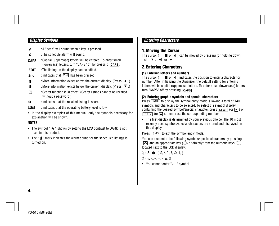 Sharp ELECTRONIC ORGANIZER YO-515 User Manual | Page 6 / 36