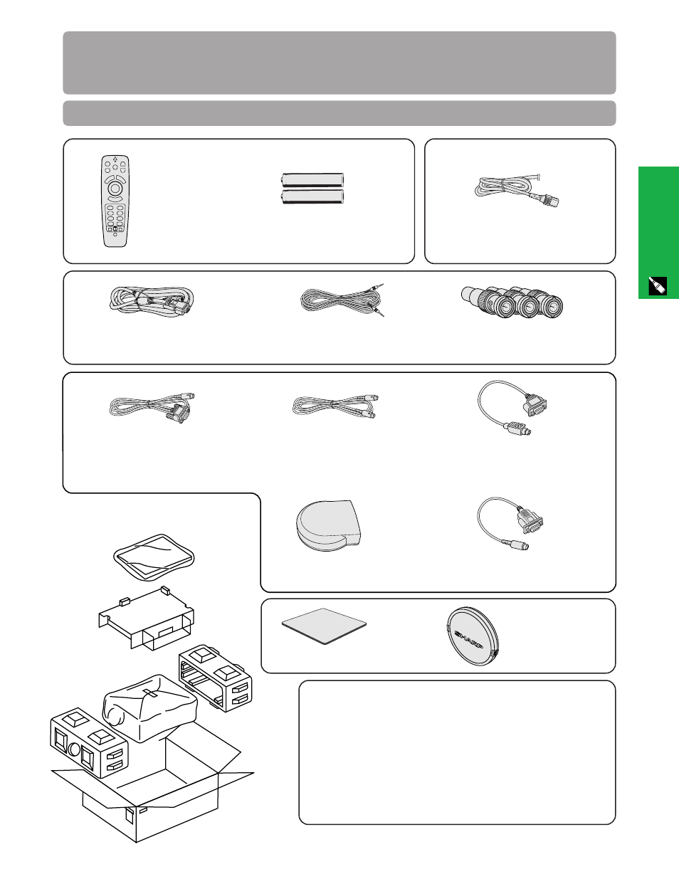 Setting up the projector ………………………… 10, Supplied accessories ……………………… 10, Setting up the projector | Supplied accessories | Sharp XG - NV6XU User Manual | Page 11 / 66