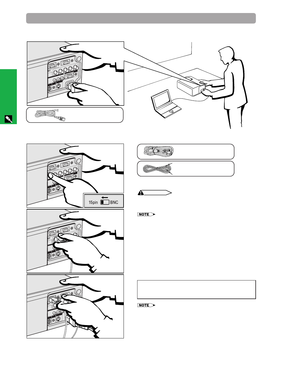 Connecting the projector …………………… 11, Connecting the projector, Connecting the projector to a computer | Connecting the power cord | Sharp XG - NV6XU User Manual | Page 12 / 66