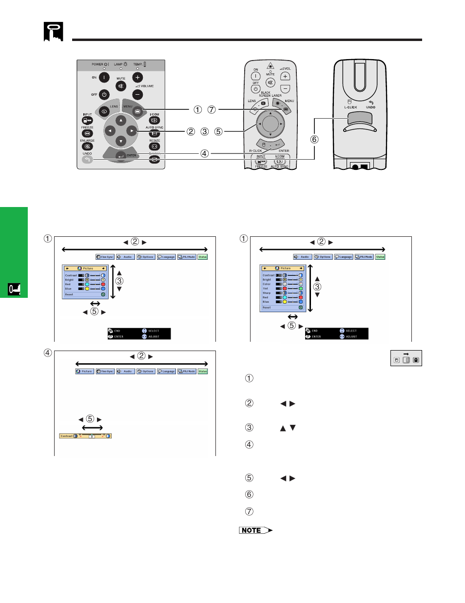 Using the gui (graphical user interface), Menu screens ………………………………… 23 | Sharp XG - NV6XU User Manual | Page 24 / 66