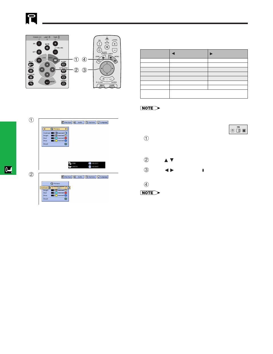 Picture adjustments ……………………………… 27, Picture adjustments | Sharp XG - NV6XU User Manual | Page 28 / 66