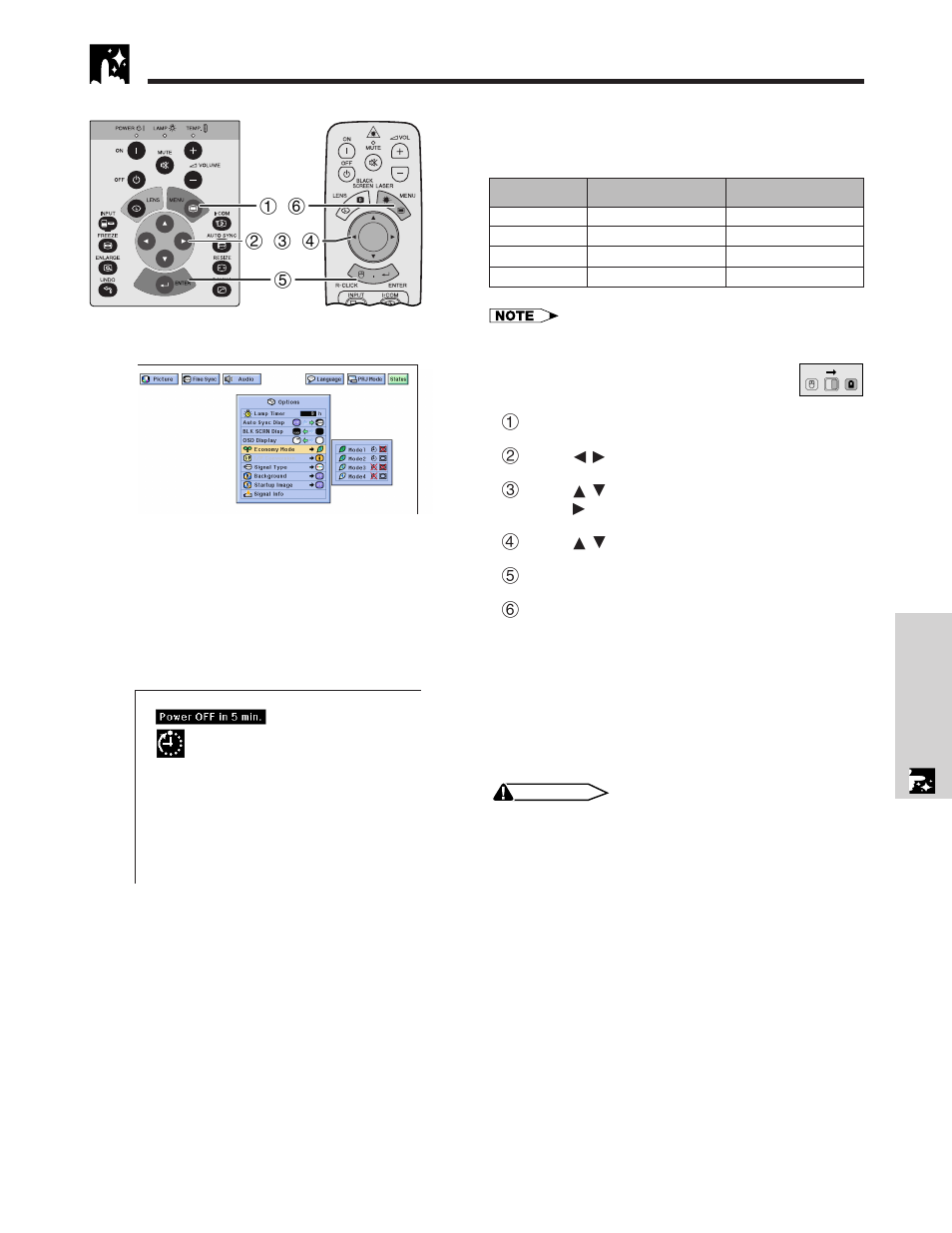 Selecting the economy mode …………………… 38, Selecting the economy mode, Automatic power shutoff function | Sharp XG - NV6XU User Manual | Page 39 / 66