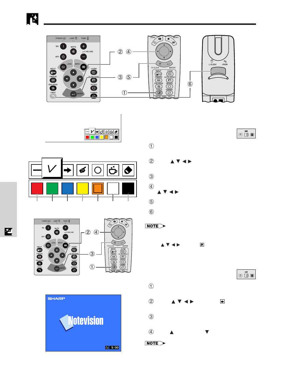 Using the presentation tools …………………… 43, Using the presentation tools, Displaying the break time | Sharp XG - NV6XU User Manual | Page 44 / 66